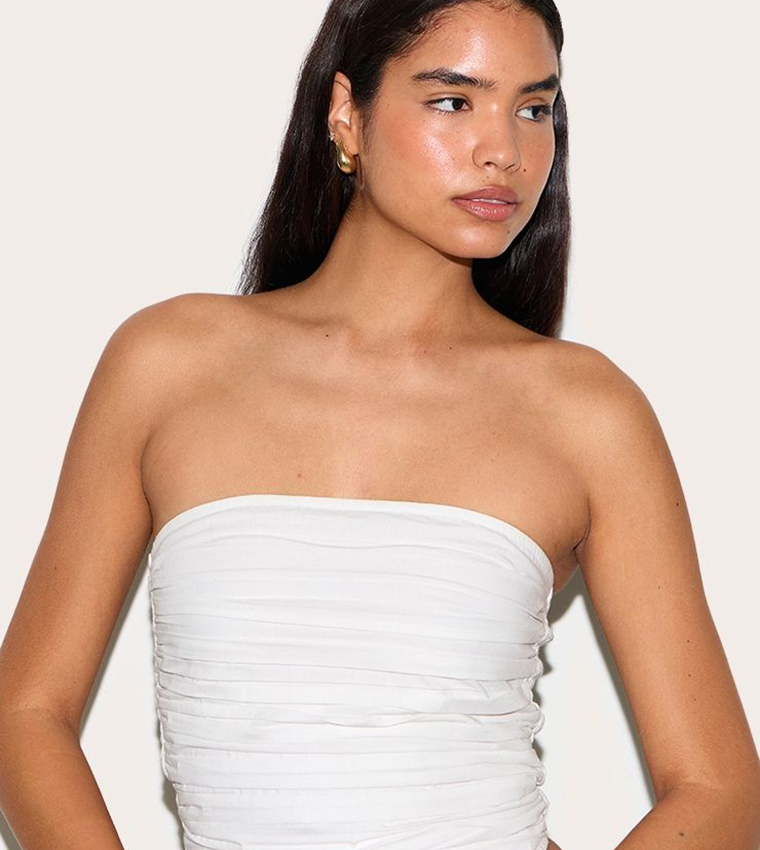 Tall Poplin Ruched Front Crop Top