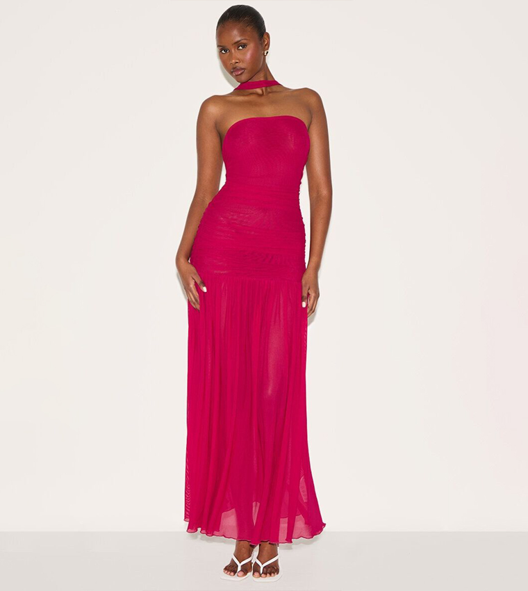 Ruched Scarf Dropped Waist Maxi Dress