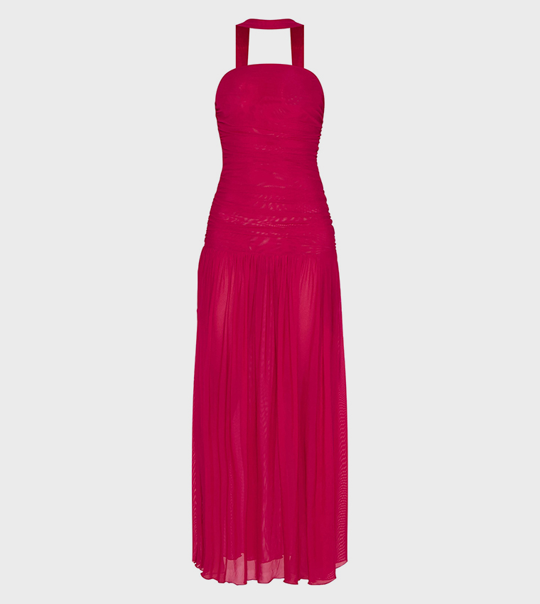 Ruched Scarf Dropped Waist Maxi Dress