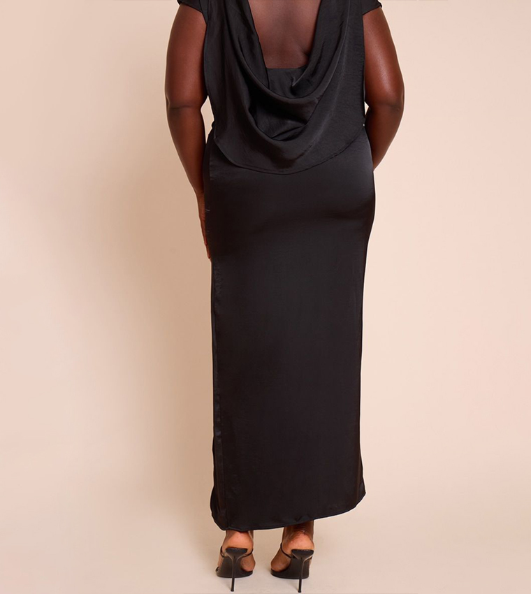 Curve Ruched Satin Split Detail Maxi Skirt