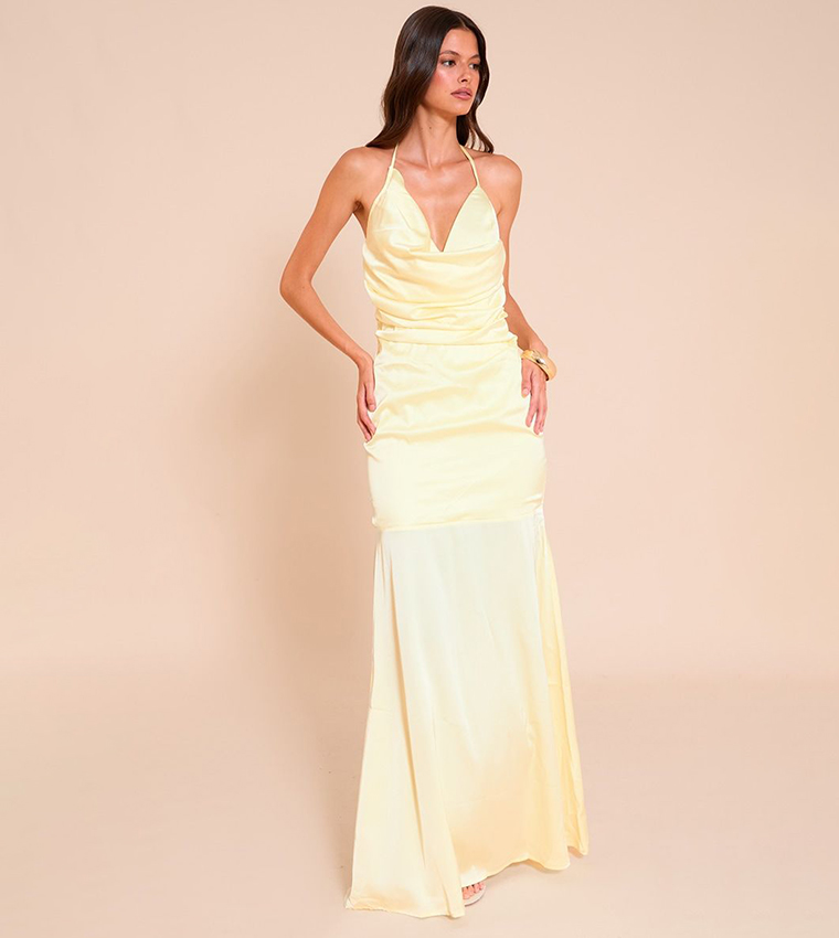 Satin Asymmetric Drape Maxi Dress