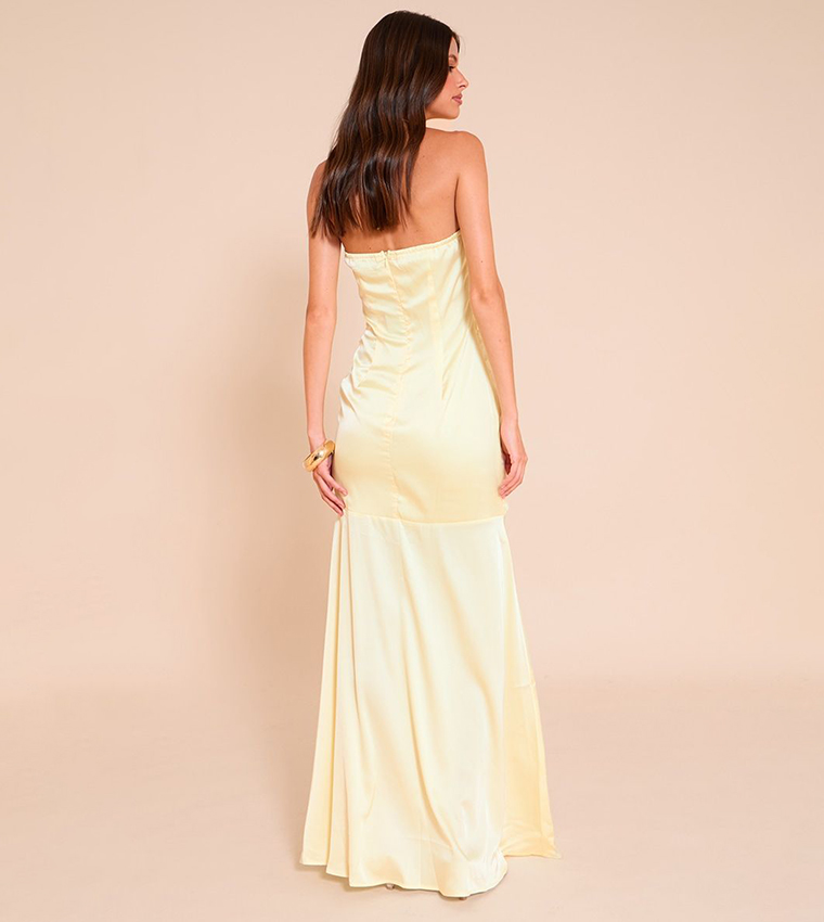 Satin Asymmetric Drape Maxi Dress