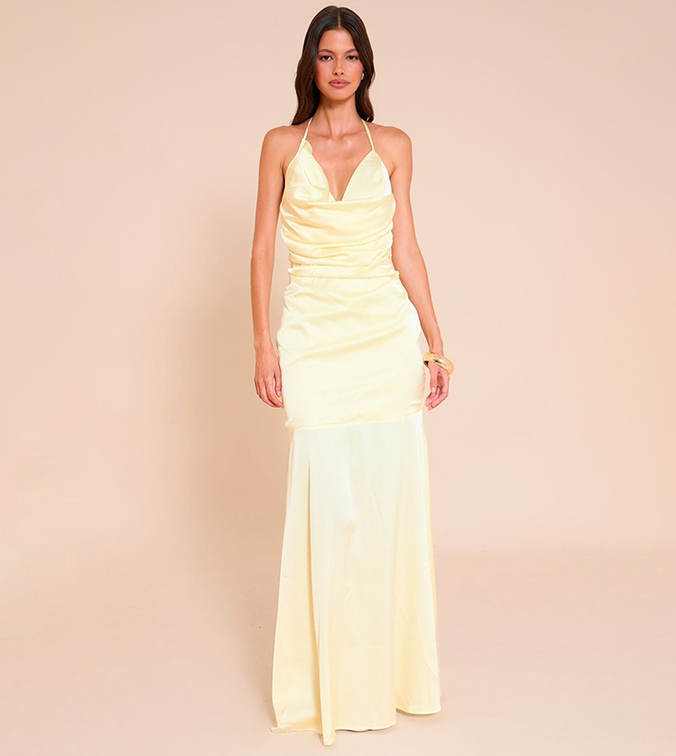Satin Asymmetric Drape Maxi Dress