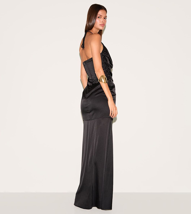 Satin Asymmetric Drape Maxi Dress