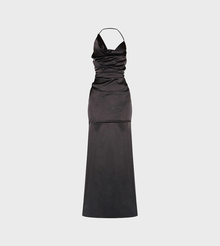 Satin Asymmetric Drape Maxi Dress