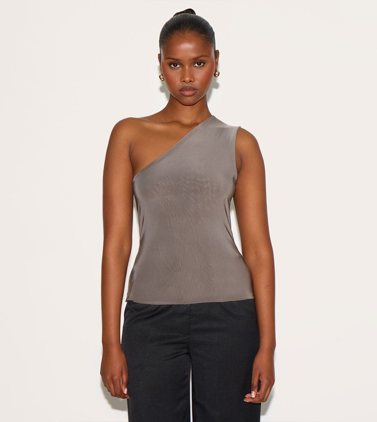 Double Layer Slinky Back Detail One Shoulder Top