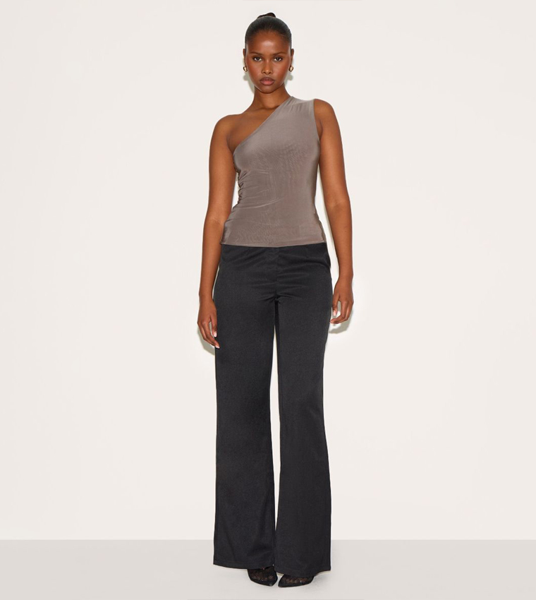 Double Layer Slinky Back Detail One Shoulder Top