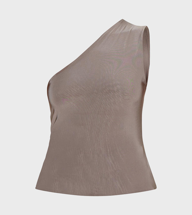 Double Layer Slinky Back Detail One Shoulder Top