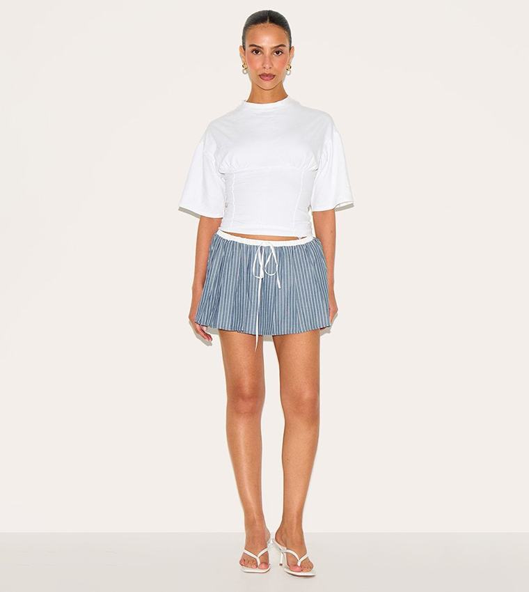 Petite Waistband Detail Pinstriped Mini Skirt