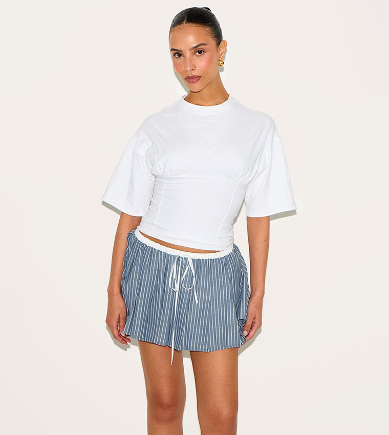 Petite Waistband Detail Pinstriped Mini Skirt