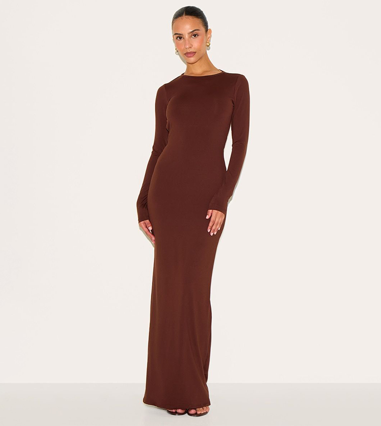Petite Slinky Asymmetric Open Back Maxi Dress