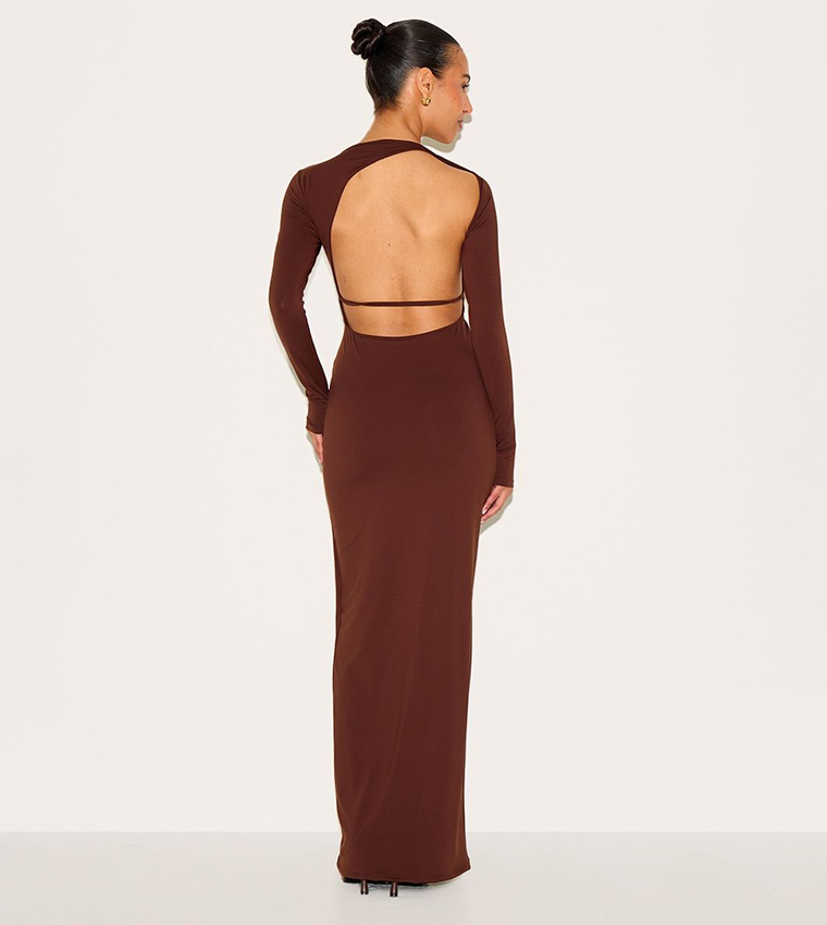 Petite Slinky Asymmetric Open Back Maxi Dress