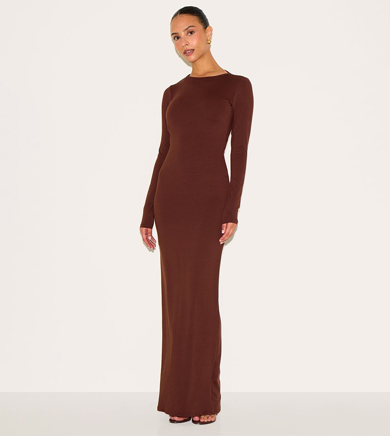 Petite Slinky Asymmetric Open Back Maxi Dress