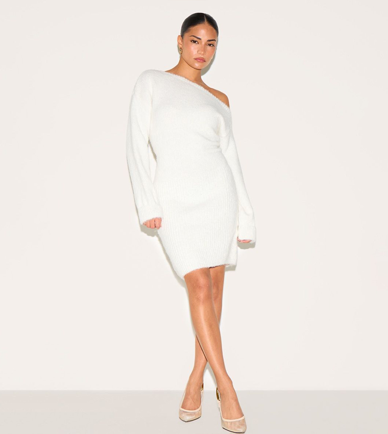 Petite Knit Asymmetric Mini Dress