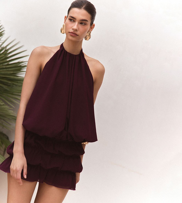 Solid Chiffon Halterneck Top