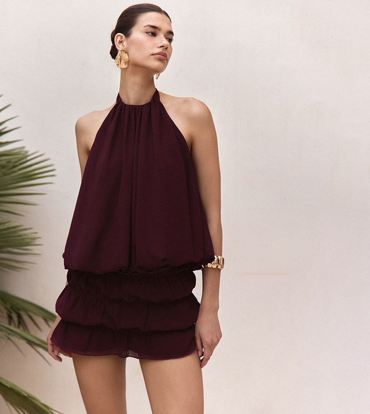 Solid Chiffon Halterneck Top