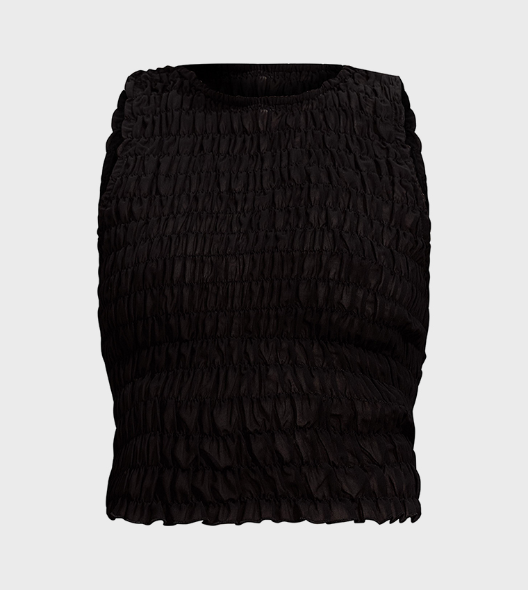 Shirred Chiffon Crew Neck Crop Top