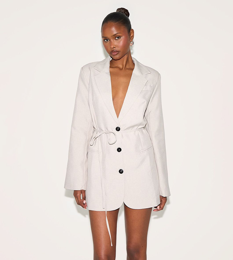 Tie Belt Mini Blazer Dress