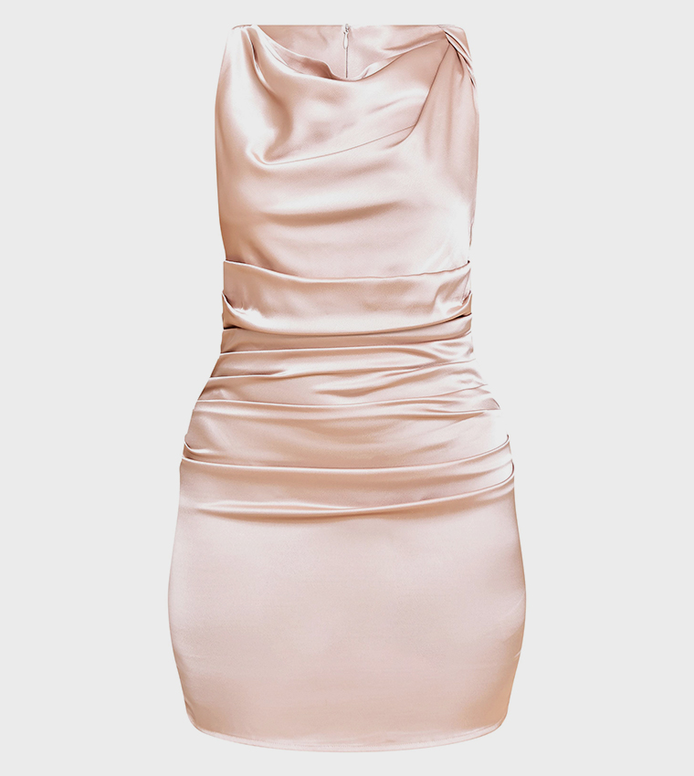 Satin Draped Ruched Mini Dress