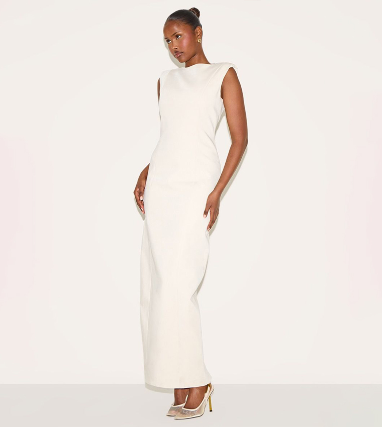 Solid Boat Neck Maxi Dress