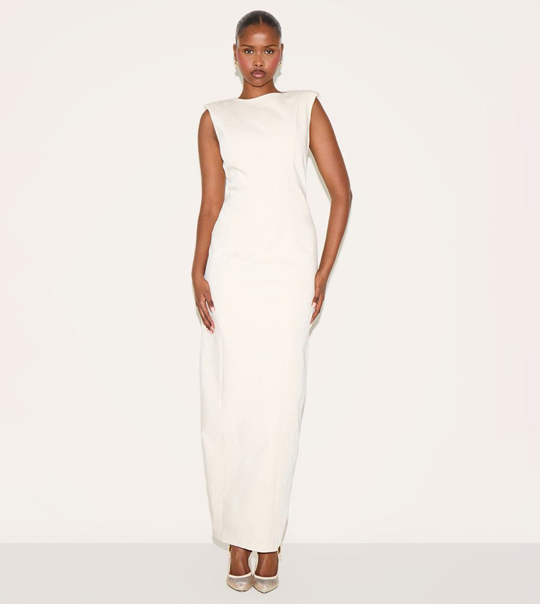 Solid Boat Neck Maxi Dress
