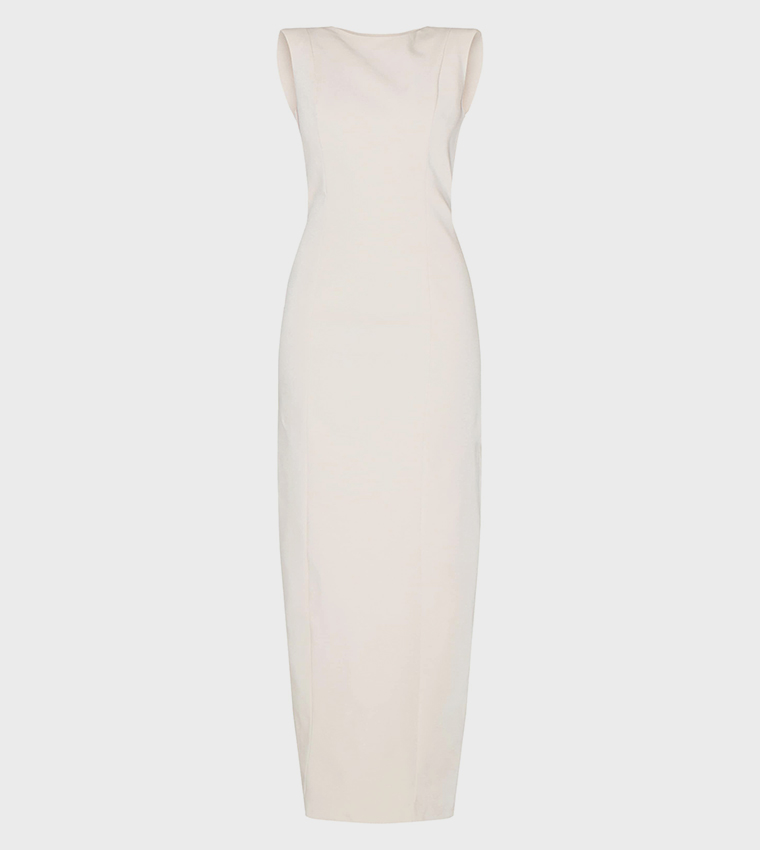 Solid Boat Neck Maxi Dress