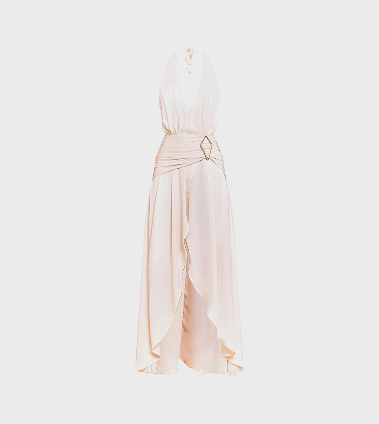 Chiffon Plunge Trim Detail Maxi Dress