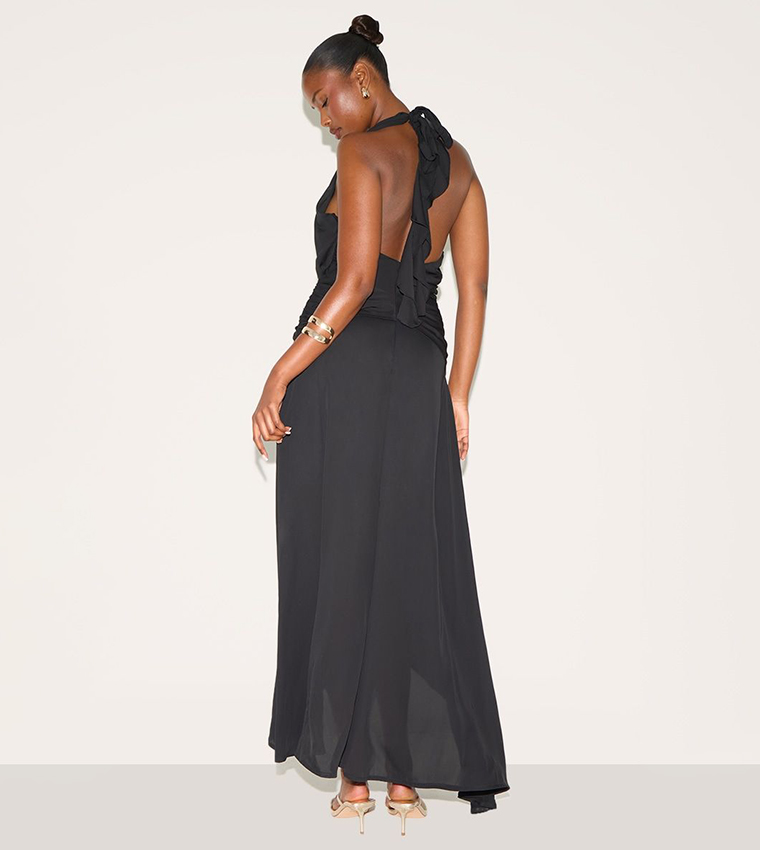 Chiffon Plunge Trim Detail Maxi Dress