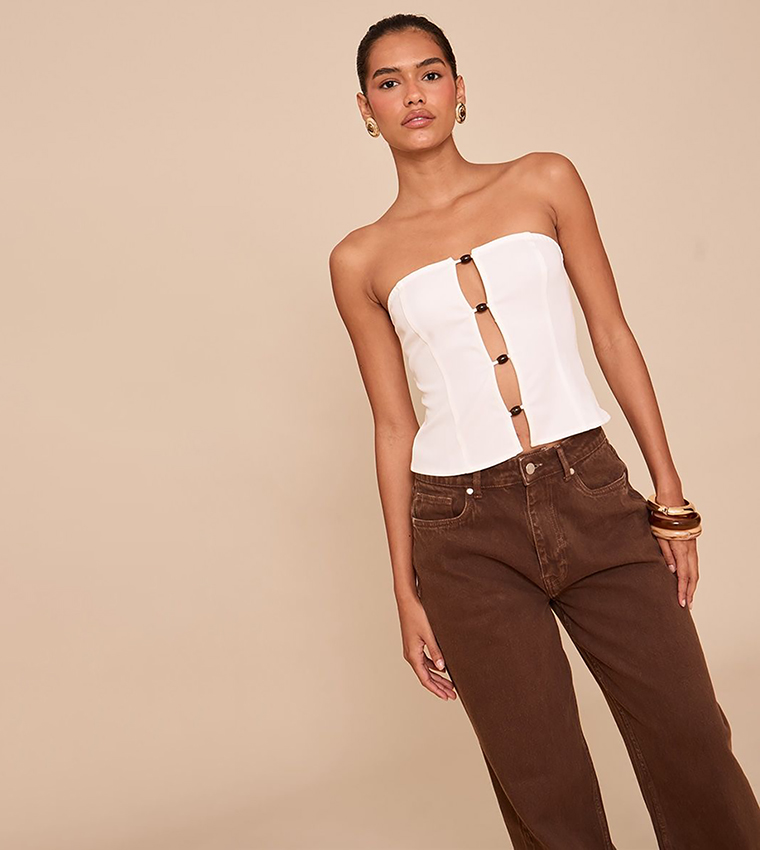 Beaded Strapless Crop Top