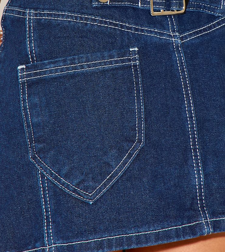 Contrast Stitch No Waistband Denim Mini Skirt