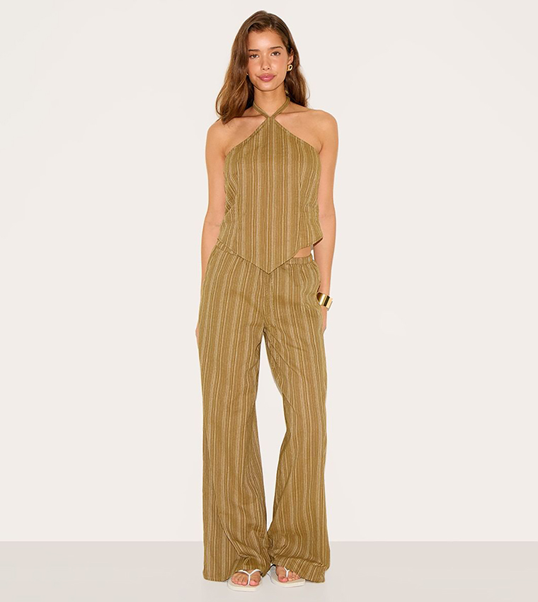 Striped Halterneck Pointed Hem Top