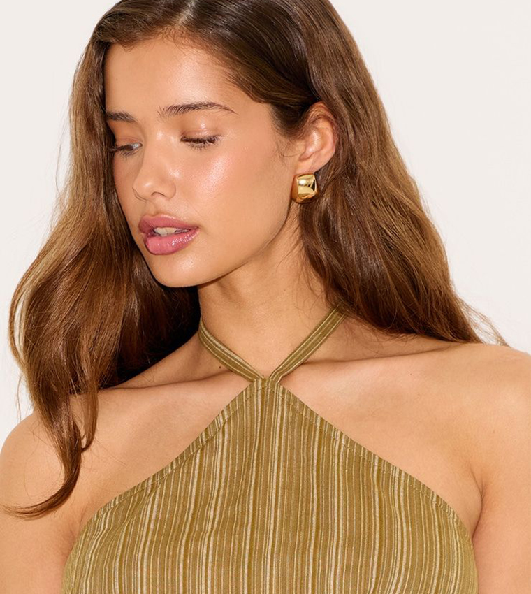 Striped Halterneck Pointed Hem Top