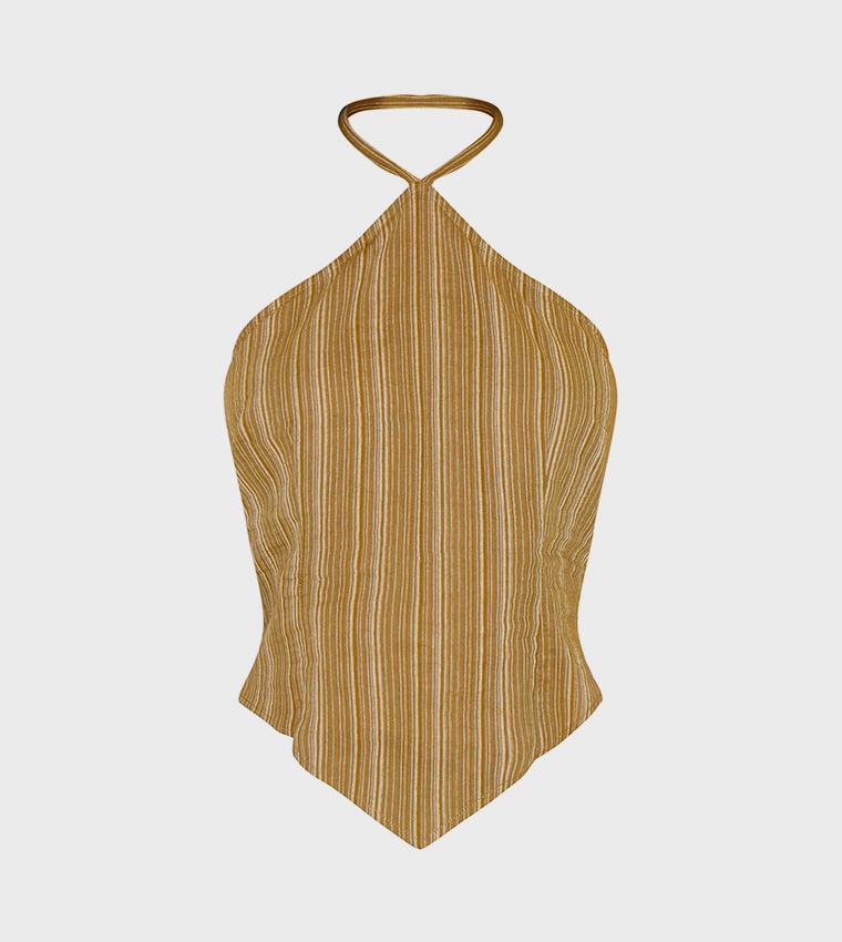 Striped Halterneck Pointed Hem Top