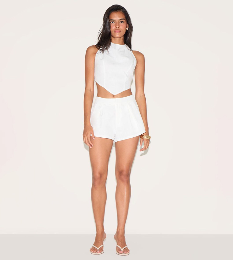 Linen Look Open Back Crop Top