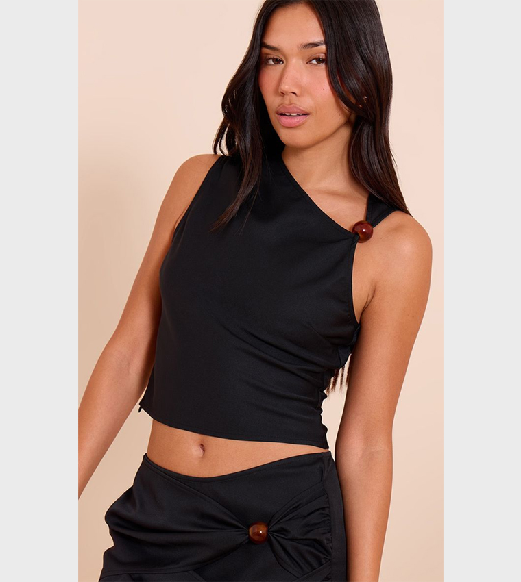 Bead Detail Cross Over Crop Top