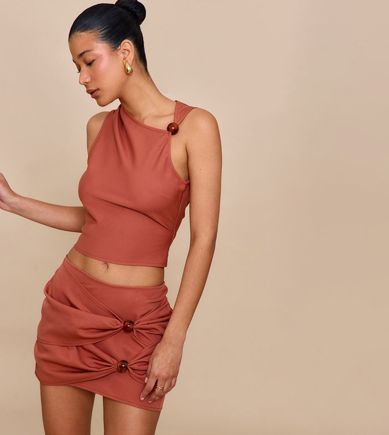 Bead Detail Asymmetric Crop Top