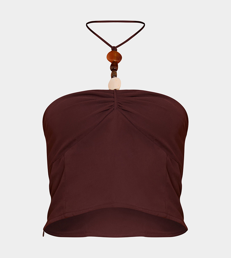 Resin Detail Halterneck Crop Top