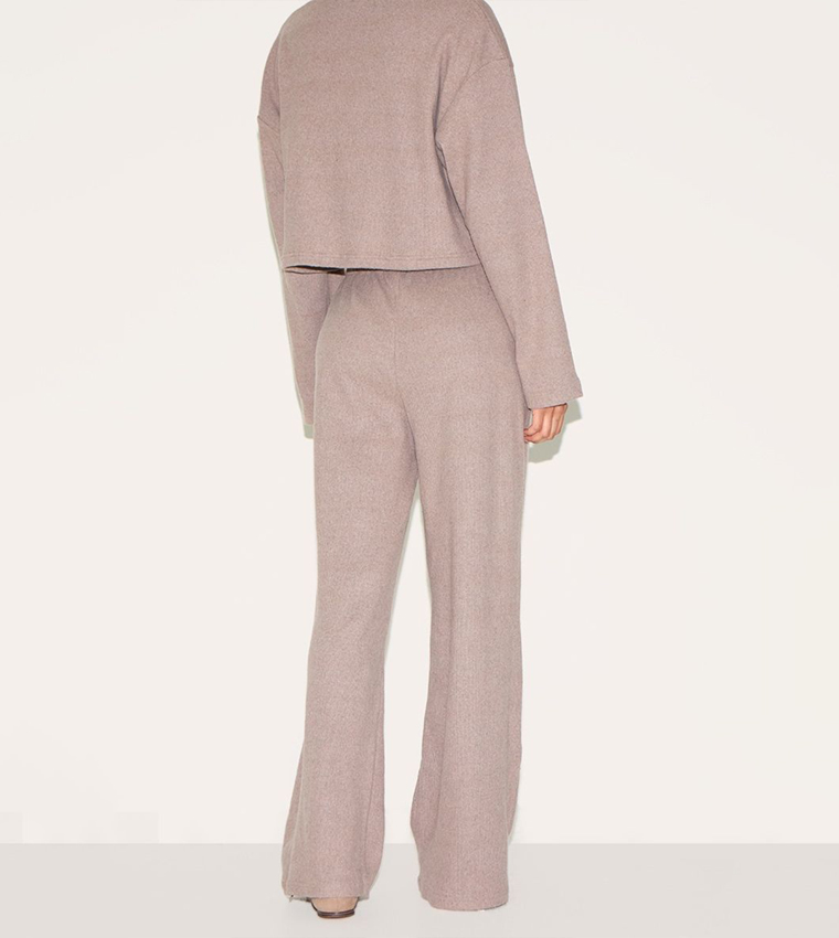 Ribbed Drawstring Waist Wide Leg Trousers