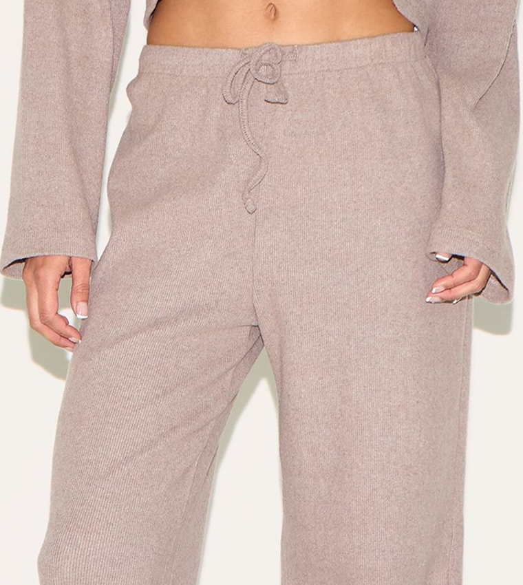 Ribbed Drawstring Waist Wide Leg Trousers