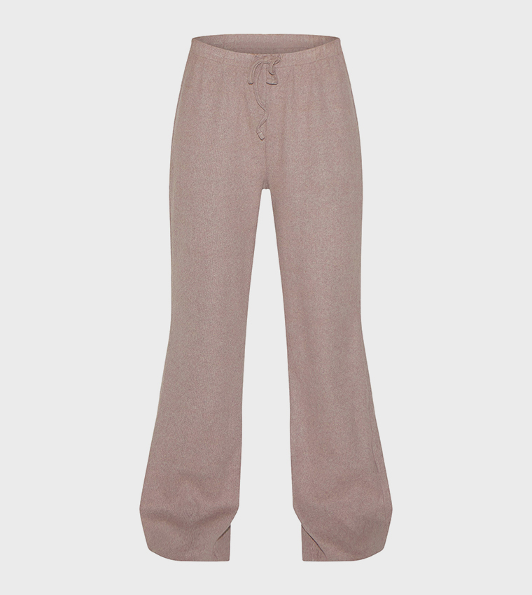 Ribbed Drawstring Waist Wide Leg Trousers