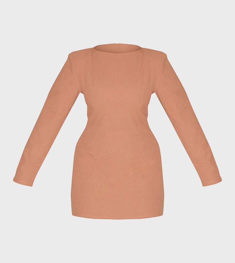 Shape Linen Look Boat Neck Shoulder Pad Mini Dress
