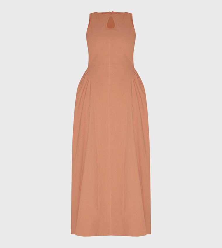 Buy PrettyLittleThing Shape Linen Look Key Hole Maxi Shift Dress In Brown |  6thstreet Qatar