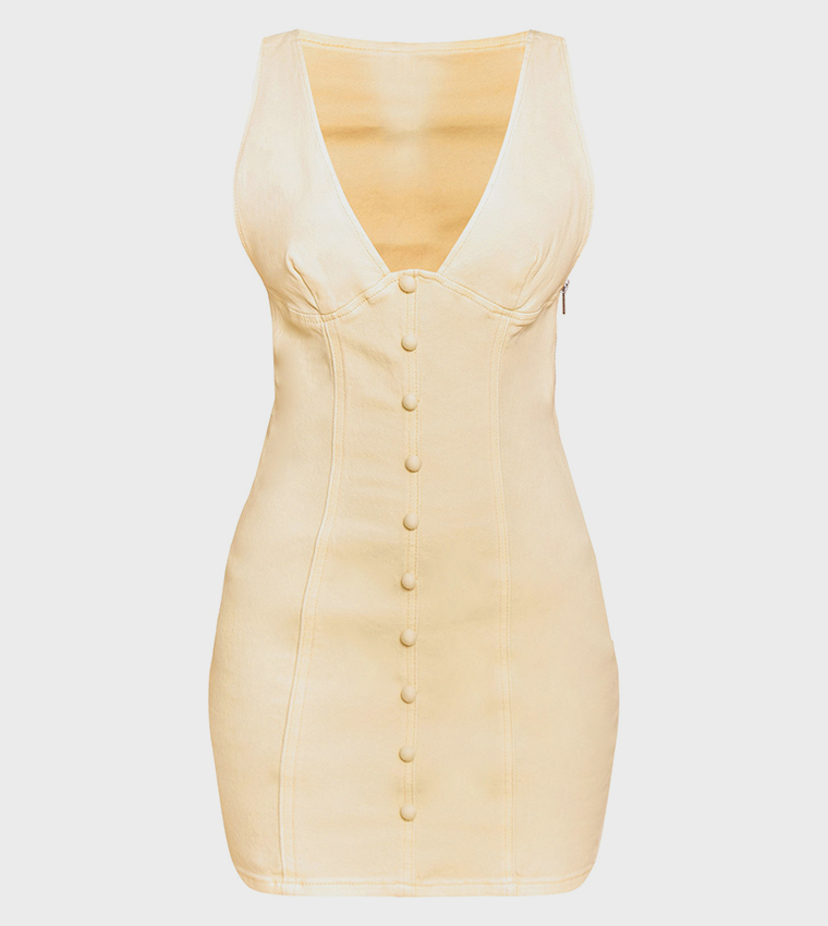 Petite Button Detail Denim Mini Dress