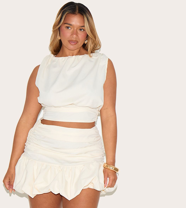 Prettylittlething Ksa Denim Skirt Pretty Little Thing Ruched Skirt