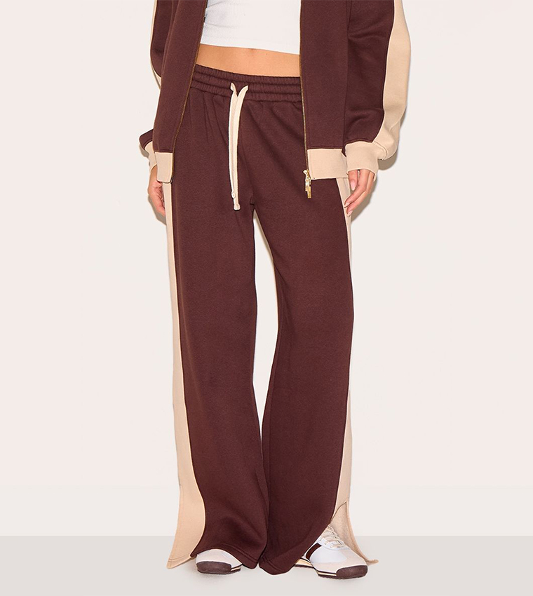 Color Block Split Hem Wide Leg Sweatpants