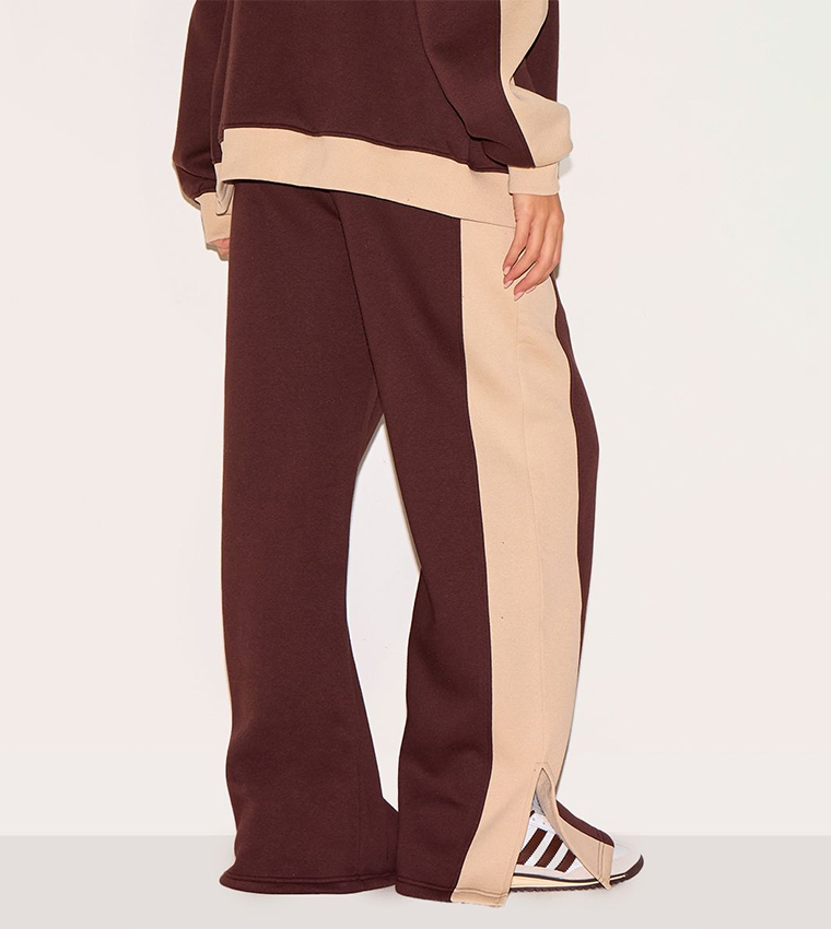 Color Block Split Hem Wide Leg Sweatpants