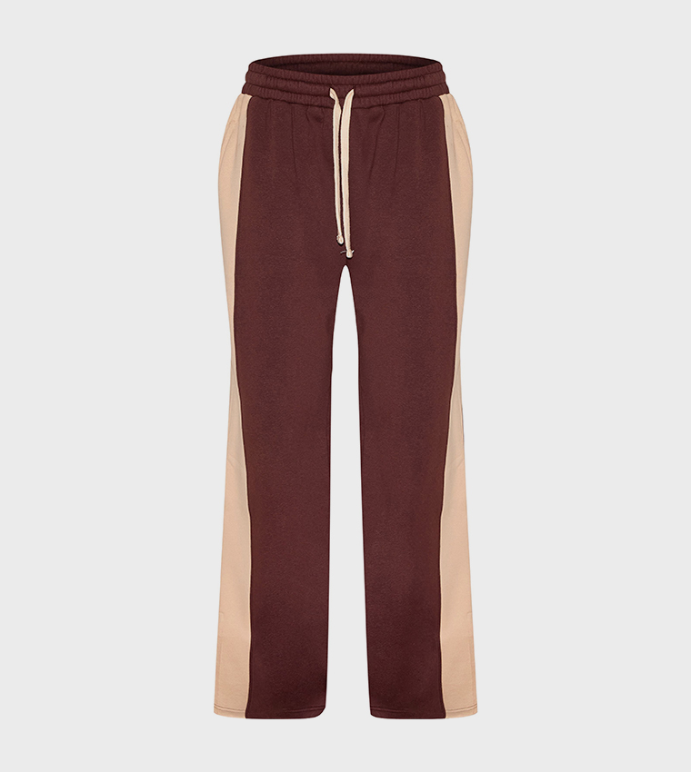 Color Block Split Hem Wide Leg Sweatpants