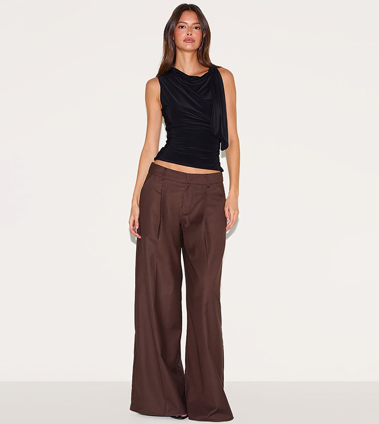 Double Layer Slinky Shoulder Tie Detail Crop Top