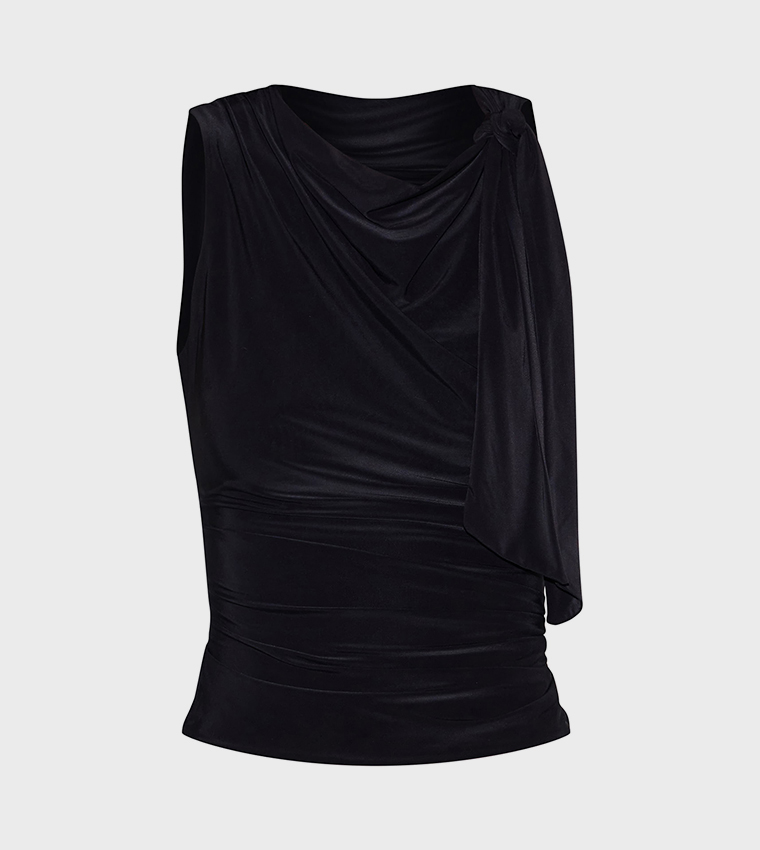 Double Layer Slinky Shoulder Tie Detail Crop Top