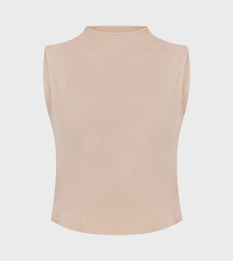 Solid High Neck Crop Top